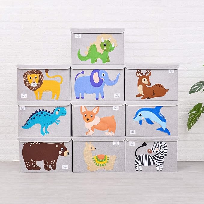 CLCROBD Foldable Large Kids Toy Chest with Flip-Top Lid, Collapsible Fabric Animal Toy Storage Organizer/Bin/Box/Basket/Trunk for Toddler, Children and Baby Nursery (Elephant)