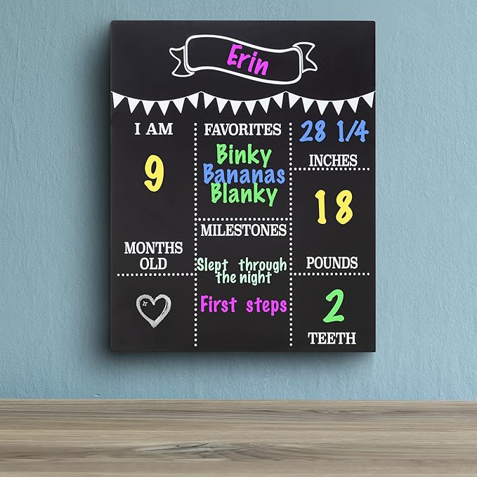 JennyGems Baby Milestone Chalkboard, Baby Monthly Milestones Photo Prop Board, 11.5x14.5 Inch Reusable Chalkboard Sign, Baby's First Year