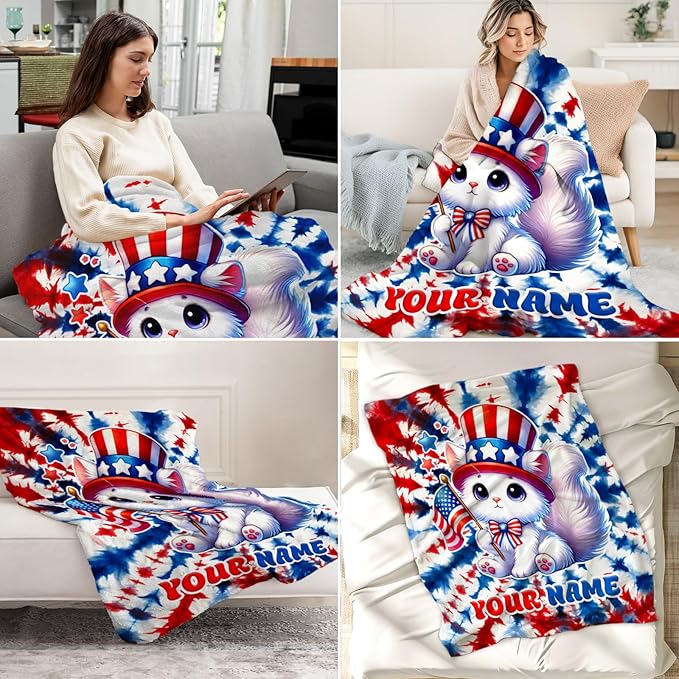 Personalized Girls Blanket Gifts Cat Blankets for Teens, Women - 50" x 60" Soft Cozy Flannel Cat Lovers Throws Stuff for Couch, Sofa & Bed