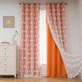 MYSKY HOME Orange Blackout Curtains for Living Room Girls Bedroom Double Layer Curtains Nursery Kids Room 84 Inch Long Curtains White Pom Pom Sheer Grommet Room Darkening Window Curtains, 52" x 84"