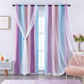 XiDi Girls Blackout Curtains 96 Inches Long for Bedroom, Room Darkening Grommet Window Ombre Curtains 2 Panel Sets, Kids Unicorn Princess Theme Decor Colorful Rainbow Design Pink/Purple/Blue 52x96