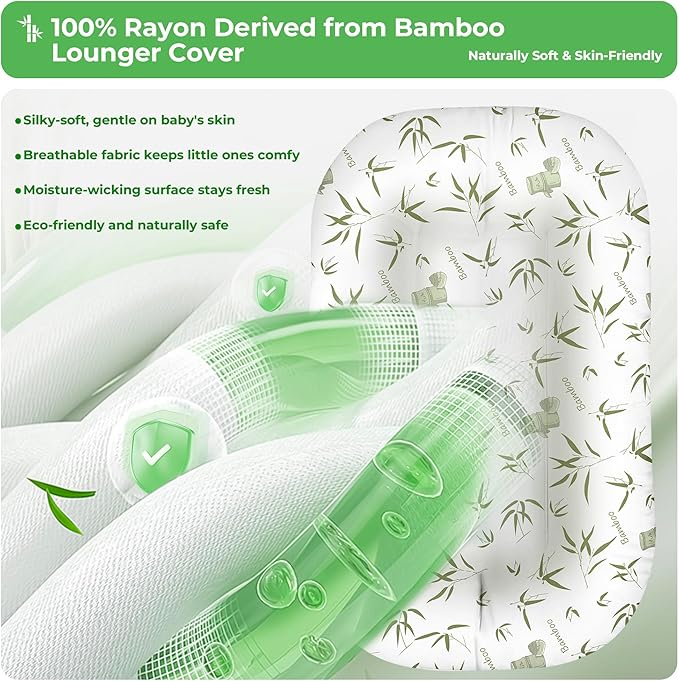 Baby Lounger for Newborn - Infant Lounger 0-24 Months with Lounger Cover, Cooling Baby Nest Lounger, Breathable Waffle Fabric & 3D Support, Portable Newborn Essentials, Green