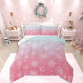 Feelyou Christmas Comforter Set Toddler Size Winter Snowflake Bedding Set for Kids Boys Girls Blue Pink Gradient Duvet Quilt Bedroom Decor Microfiber 2 Pcs with 1 Pillow Cases