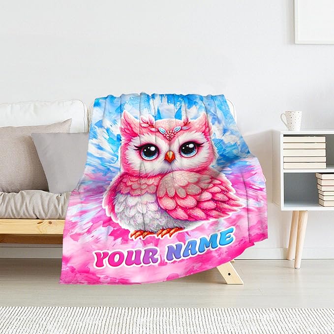 Blanket for Girls - 30" x 40" Inches Custom Owl Throw Blanket Gifts for Kids, Toddler - Soft Plush Throw for Sofa, Chair