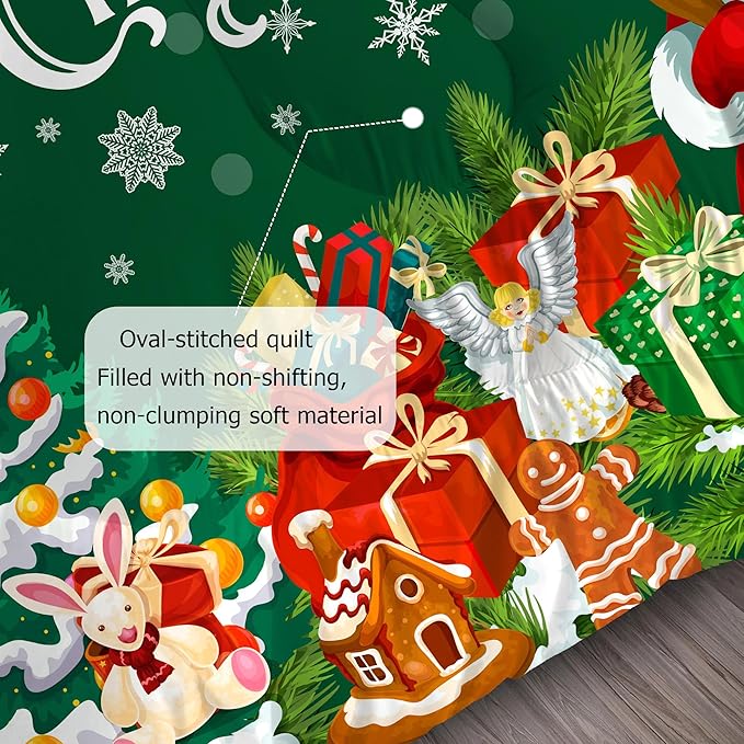 Comforter Set Green Christmas: King Size Merry Xmas Santa Claus Bedding Sets Christmas Tree Snowflakes Quilts for Adults Women Men New Year Decor Bed Set 1 Comforter & 2 Pillowcases