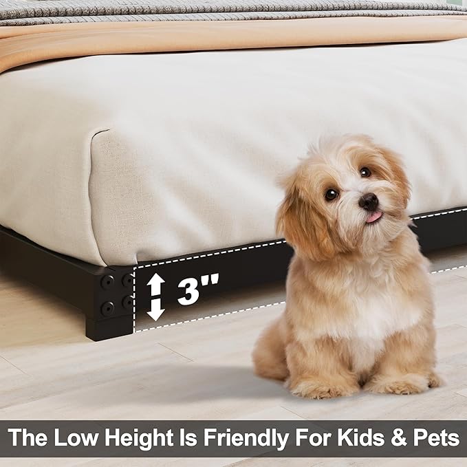 3 Inch Low King Bed Frame Heavy Duty Metal Platform, No Box Spring Needed, Easy Assembly Mattress Foundation, No Noise, Black
