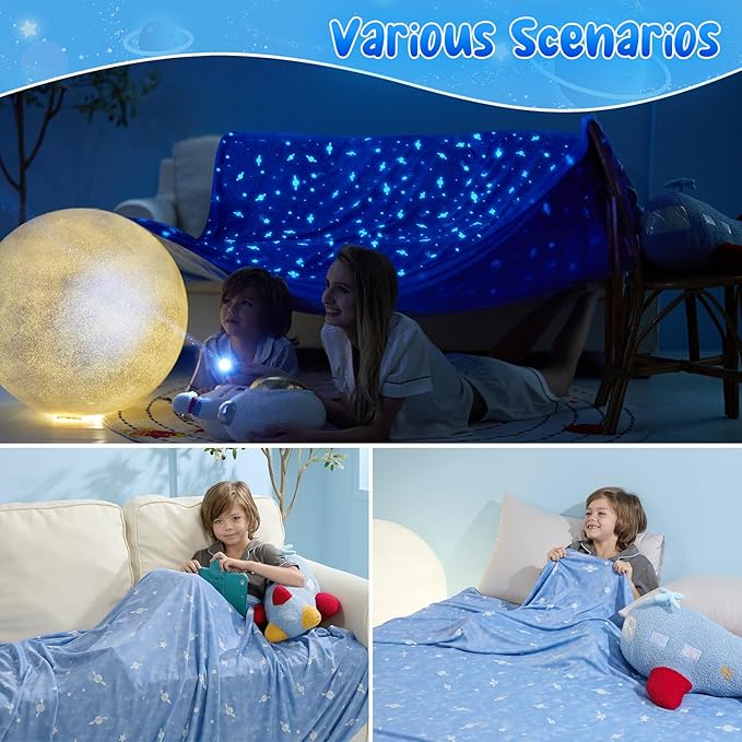 LUXEAR Cooling Blanket, Glow in the Dark Blanket Star Cosmic Cool Blanket for Boys Girls Gift Cooling Throw Blanket Keep Child/Adults Cool All Night Soft Breathable Summer Blanket for Bed Sofa 51x67in
