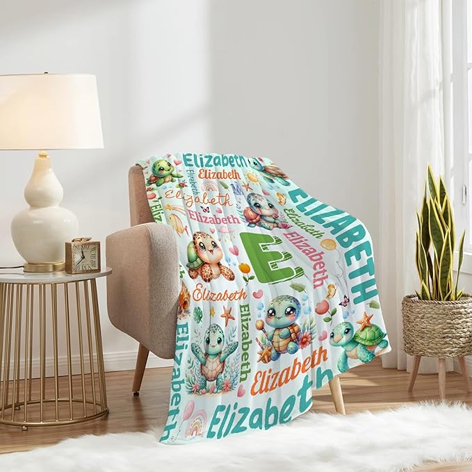 Personalized Custom Cute Turtle Preschool Blanket Gifts for Baby Toddler Kids Boys Girls - Customized Cute Turtle Soft Lightweight Flannel Sheets Decor for Crib Nap Couch - 40"x50" for Kids/Children