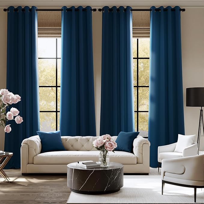 NICETOWN Morrocan Blue Room Darkening Curtains 72 Inches Long 2 Panels for Living Room, Bedroom, Nursery Summer Thermal Insulated Blackout Drapes Grommet Noise Reducing Window Curtains, W40