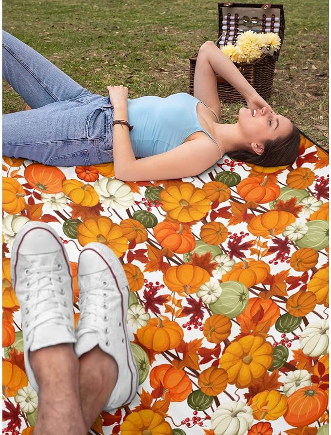 Thuswarm Autumn Harvest Pumpkins Print Flannel Blanket for Autumn Winter Gifts Warm Cozy Soft Funny Print Throw for Bed Couch Sofa 50”×40” Small for Kid
