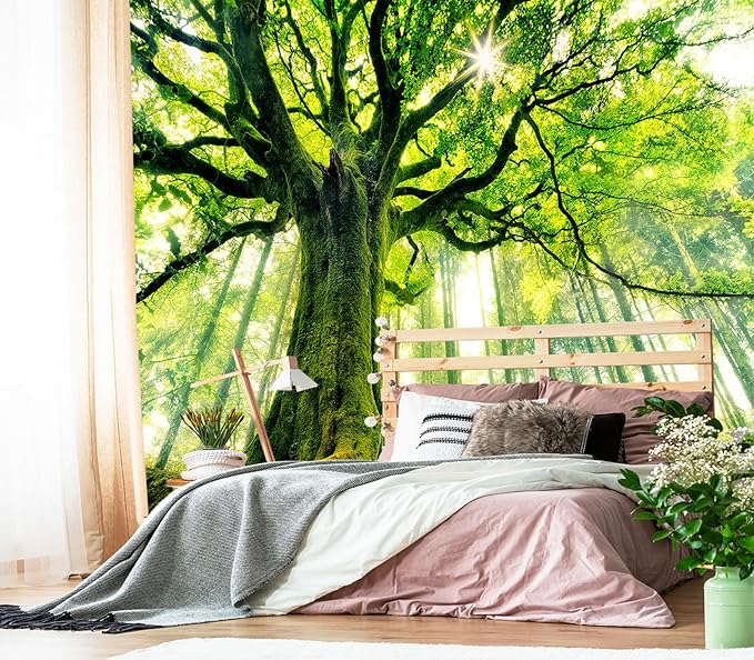 XMPMBM-Green Forest backsplash Large Decorative Wallpaper Large Tree Bedroom Bathroom Wall Mural- W 88" X H 59"（36 Square Foot）