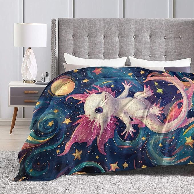 Axolotl Blanket Salamander Gifts Throw Blanket Super Soft Flannel Lightweight Fluffy Plush Cozy Fuzzy Fleece Axolotls Decor Blanket for Girl Woman Boys Kids Adults for Bed Sofa 50"X60"