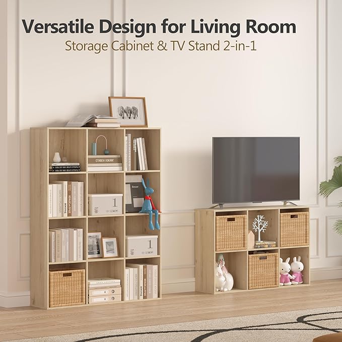 8 Cube Storage Organizer Bookshelf, Closed Back Display Bookcase, Cubby Shelf for Home Office, Living Room, Bedroom, Kids Room, Large Capacity Toy Storage, 35.98" L x 9.45" W x 35.91"H, White Oak