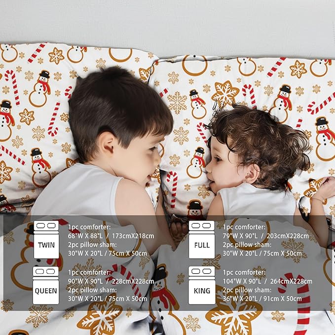 Raphus cucullatus Christmas Bedding King,Snowman Christmas Comforter Set,Holiday Bedding Winter Quilt,Snowflake Navidad Comforter Set King,Cute Candy Cane Quilt