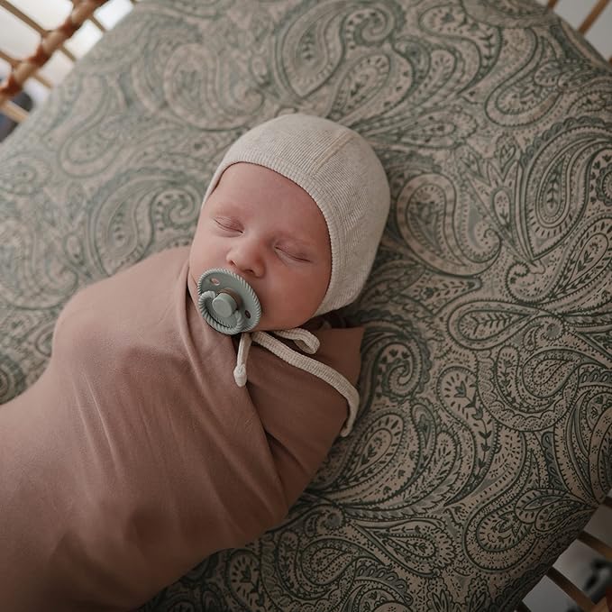 mushie Stretchy Baby Swaddle Blanket | Extra Soft & Snug Fit | 47"x47" (Natural)
