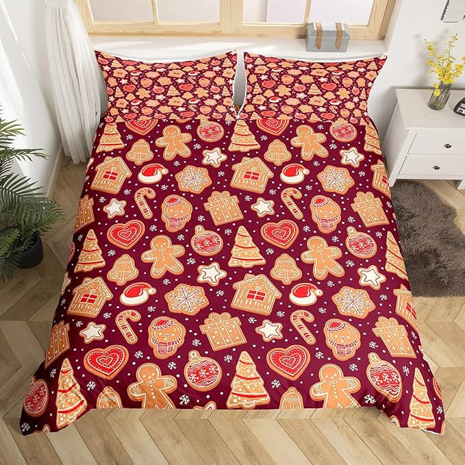 Christmas Duvet Cover Boys Christmas Gingerbread Man Bedding Set for Kids Teens Ultra Soft Snowflake New Year Comforter Cover Set Xmas Theme Bedspread Cover Room Decor King Size Bedclothes Zipper