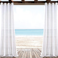 Lush Decor Farmhouse Textured Grommet Sheer Indoor/Outdoor Window Curtain Panel, 50"W x 84"L, Bleach White