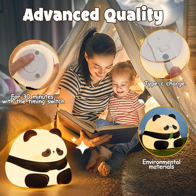 Cute Panda Night Light LED Silicone Squishy Animal Lamp for Kids – 3 Dimming Levels Ideal Nightlight for Nursery – for Boys and Girls – Fun Room Decor – Soft and Safe Breastfeeding Light