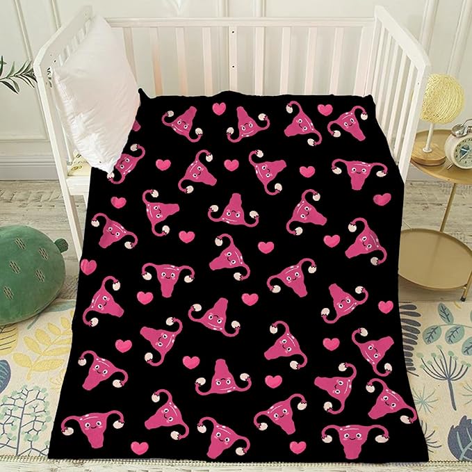 Thuswarm Cute Uterus Heart Flannel Throw Blanket Warm Cozy Soft Funny Print Blankets for Bed Couch Sofa Room Decoration Gifts 50"×40" Small for Kid
