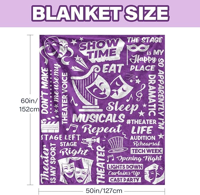 Theater Gifts for Christmas, Theater Blanket for Girls Women, Musical Theatre Gifts for Theatre Lovers, Birthday Gifts for Musical Lovers, Flannel Music Throw Blanket 50x60 in