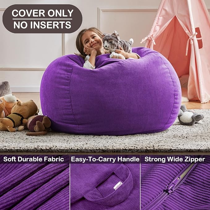 Nobildonna Bean Bag Chair Cover (No Filler) for Kids and Adults,Beanbag Stuffed Animal Storage Without Filling Plush Toys Holder and Organizer Soft Premium Corduroy 200L