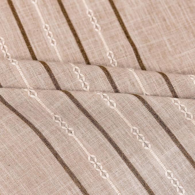 Deeprove Boho Style Curtains 84 inches Long, Vintage Bohemian Embroidery Striped Farmhouse Cotton Linen Fringe Window Treatments Bedroom Living Room Nursery, W52 x L84, 1 Panel Khaki and Brown