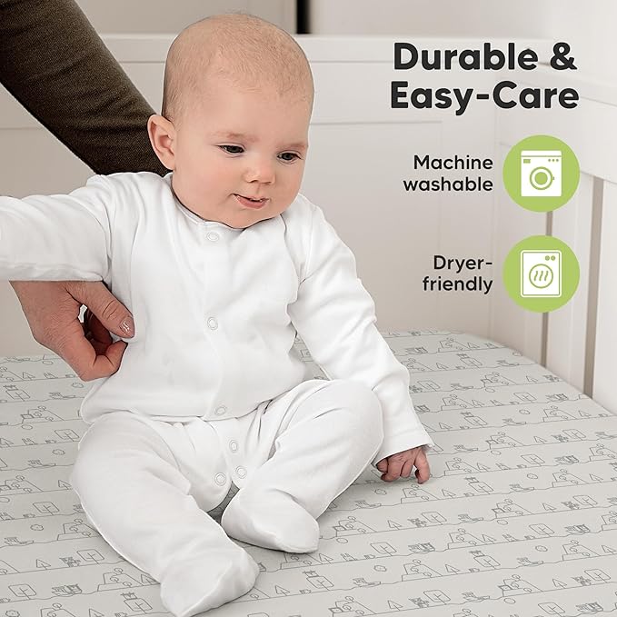 KeaBabies 2-Pack Organic Crib Sheets for Boys, Girls - 52x28 Fitted Crib Mattress Sheet Neutral, Breathable Jersey Cotton Cover for Baby Bed, Toddler Mattress, Soft & Cute Prints (KeaPixel)