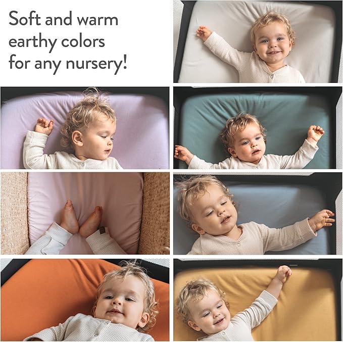 Bassinet Fitted Sheets 33x20 for Baby Beside Dreamer Bassinet & Bedside Sleeper – Snuggly Soft 100% Jersey Cotton – Beige + Rusty Brown – 2 Pack