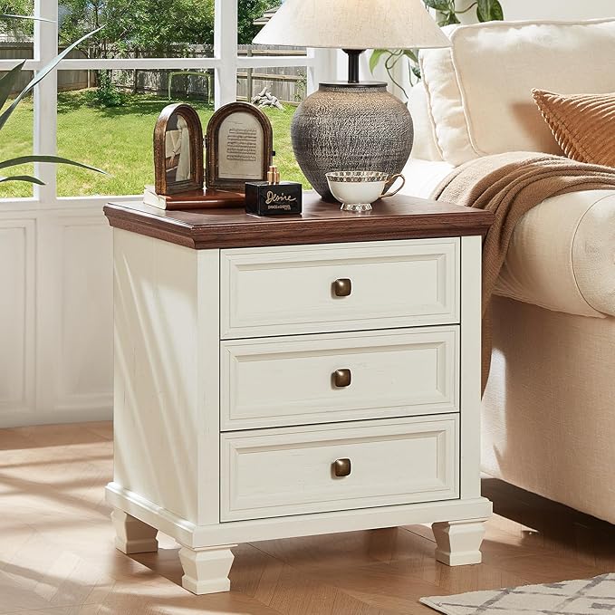 Farmhouse Bedroom Dresser and Nightstand Set of 4, 6 Drawer Tall & Low Dresser & 3 Drawer Nightstand Set with Wooden Legs, Rustic Wood Furniture Sets for Bedroom, Hallway, White