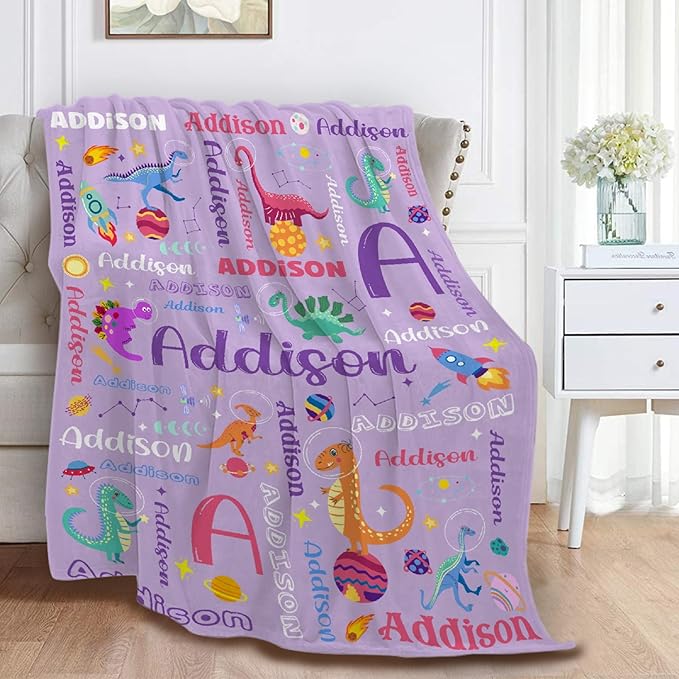 Custom Dinosaur Astronaut Blanket Gifts for Girls Boys Women - Super Soft Cozy Warm Throw Sheet for Couch Bed Sofa Office Decor All Season 40"x50" for Kids/Children