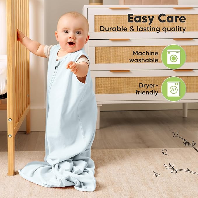 2-Pack Baby Sleep Sacks, Zipper Wearable Blanket - 0.5TOG Organic Cotton, Lightweight, Soft Cozy Toddler Sleeping Sack 6-12 months, Easy to Wear Large Newborn Transition Swaddles Sleepsacks (Glacier)