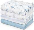Muslin Swaddle Blankets for Newborn, 4 Pack Cotton Baby Blankets for Boys, Large 31.5 x 43.3 Breathable Soft Receiving Blanket, Essentials Swaddle Wrap Burping Clothes, Blue Whale