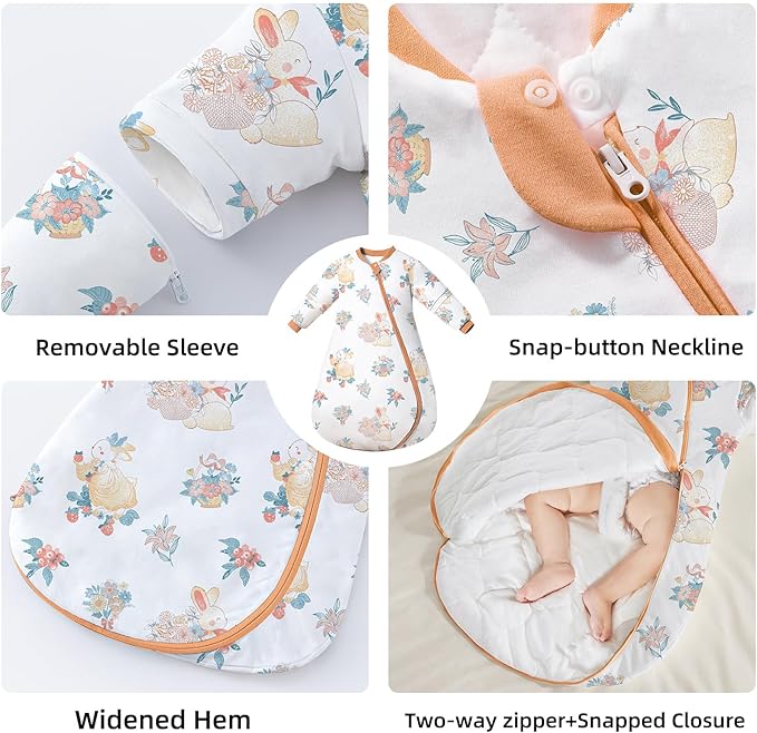 Baby Sleep Sack with Removable Sleeves, Breathable Wearable Blanket for Newborn & Toddler 6-36 Months, Cute Print