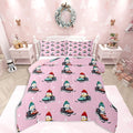 Feelyou Christmas Kids Comforter Set Queen Size Pink Penguin Bedding Set Cartoon Penguin Skiing Duvet Quilt for Kids Boys Girls Bedroom Snowflake Decor Microfiber Ultra Soft Breathable