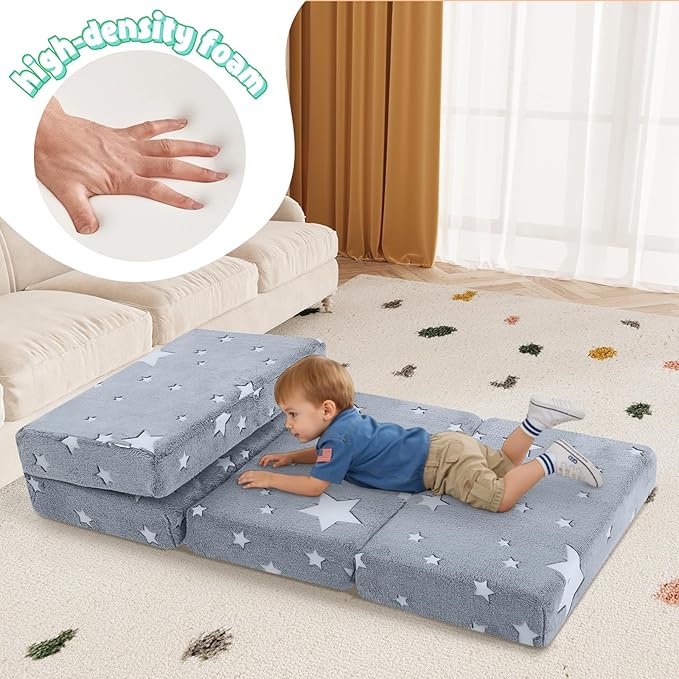 MeMoreCool Foldable Floor Mattress for Kids, Glow Toddler Nap Mat for Sleeping and Daycare, Portable Trifold Futon Mattress Floor Bed, Star