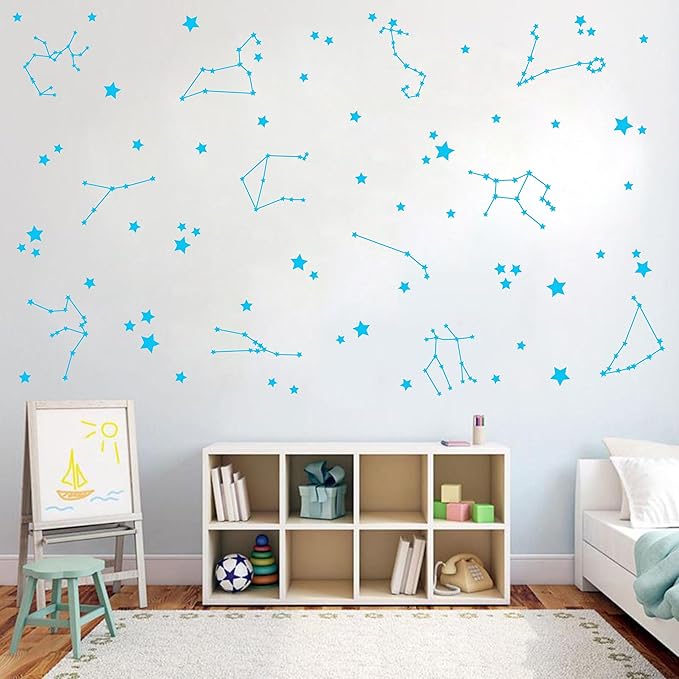 Constellation Wall Decals Stars Stickers for Nursery, Boys Bedroom, Kids Room - Vinyl Decor Y85 (Sky Blue)