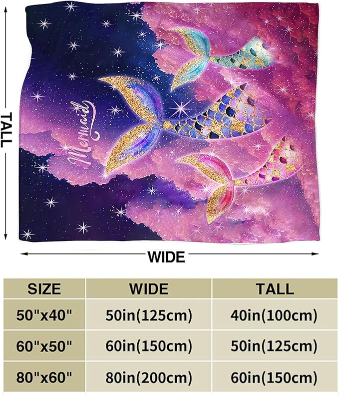 Mermaid Blanket Pink Mermaid Gifts for Girls Boys Woman Kids Lover Throw Blankets Soft Blanket Warm Fleece Flannel Plush Blankets for Bed Sofa Couch 50"x60"