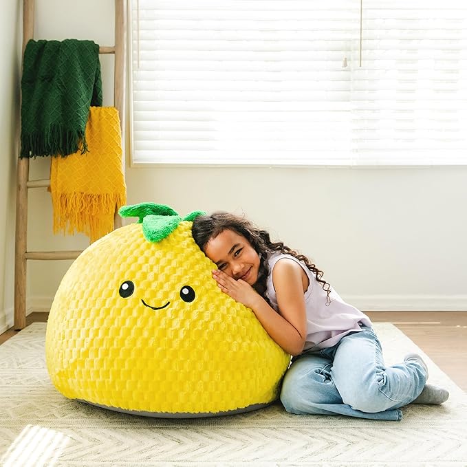 Big Joe Pineapple PlushiPals Super Soft Bean Bag Chair for Kids, Ultra-Soft Plush Polyester Blend, 2.5 feet Refillable