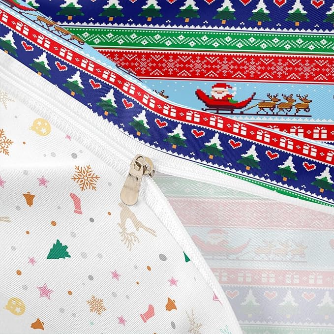 Feelyou Christmas Duvet Cover Cartoon Santa Claus Deer Bedding Set for Kids Boys Girls Teens Room Decor Christmas Tree Comforter Cover Set Exotic Ethnic Pattern Bedspread Cover 3Pcs Zipper Queen Size