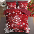 7 Pcs Queen Size Christmas Comforter Set with 2 Pillowcases & 2 Shams, Red Glitter Xmas Tree Bedding for Kids and Adults, White Elegant Snowflake Bed in a Bag with Flat Fitted Sheet