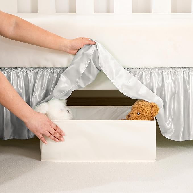 Light Grey Satin Crib Bed Skirt, 52" x 28" with 14" Drop Silky Soft Baby Crib Skirt for Baby Girls or Boys, Fit for Standard Crib & Toddler Bedding