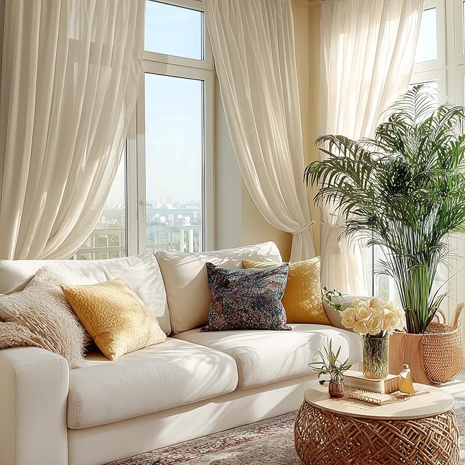 Dreaming Casa Taupe Sheer Curtains 204 Inches Long, Rod Pocket & Back Tab Light Filtering Textured Sheers for Living Room Bedroom, 2 Panels, Each 52" W x 204" L