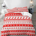 LUVIVIHOME 3PCS King Christmas Duvet Cover Set, White Red, Reindeer Snowflake Poinsettia Christmas Tree Holiday New Year Xmas Striped Comforter Quilt Cover 2 Pillow Shams