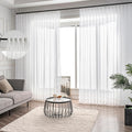 Off White Pinch Pleated Sheer Curtains 90 Inch 2 Panels Custom Long, Thin Textured Linen Look Living Room Drapes Window, Ivory Sliding Glass Door Curtain with Rings & Hooks & Back Tab