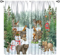 Woodland Animal Curtains, Watercolor Squirrel Hare Bear Bird Pattern Blackout Window Treatments, Rod Pocket Thermal Insulated Drapes 2 Panel Sets for Kids Bedroom Nursery Classroom, 42" W X 63" L