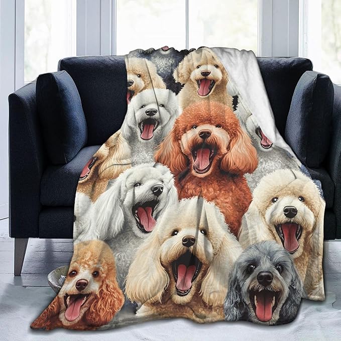 Cute Poodle Blanket Funny Dog Poodles Throw Blankets Gifts for Girls Boys Cozy Warm Soft Fuzzy Flannel Throws Plush Stuffed Animal Colorful Pet Fleece Gifts for Kids Men Women for Sofa Bed 60"x80"