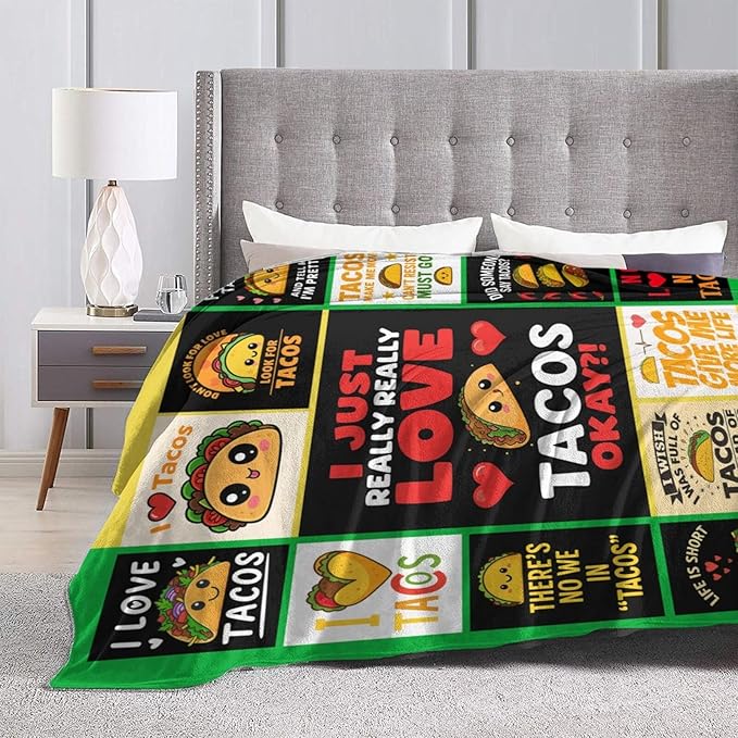 Taco Fleece Blanket Just a Girl Who Loves Tacos Throw Blankets for Girls Women Super Soft Warm Flannel Cartoon Food Throws Gifts for Kids Cozy Fuzzy Plush Stuffed Couch Bed Bedding Decor 60"x50"