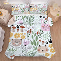 Floral Cat Bedding Full Size Cartoon Cats Comforter Set for Girls Boys Kids Teen Children Green Animals Print Bedroom Dorm Quilt 1 Comforter + 2 Pillow Cases