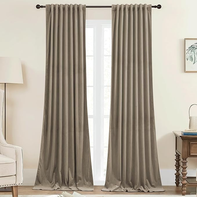 StangH Camel Beige Curtains 96 inches Long for Sliding Door, Super Soft Velvet Thermal Insulated Privacy Protect Panels for Doorway Living Room Bedroom, W42 x L96, 2 Panels