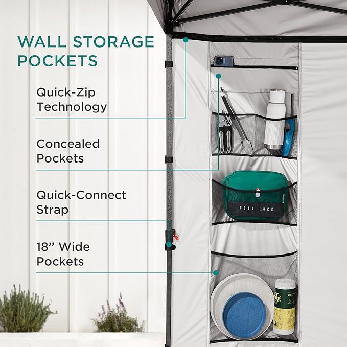 Best Choice Products 10x10ft Easy Pop Up Canopy w/Side Wall, 10 Pockets, Portable Carrying Case, 1-Button Setup, 4 Weight Bags - Dark Green